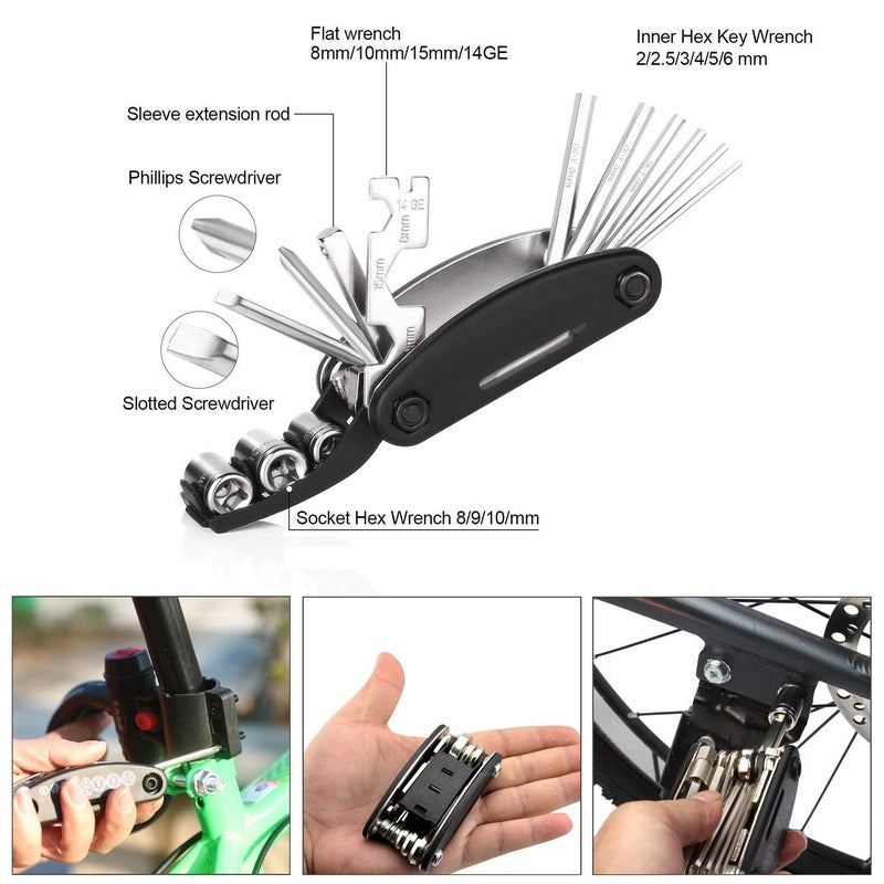 DAWAY A36 Bike Repair Kit with Taillight - Waterproof Bicycle Saddle Bag, 16-in-1 Multi-Tool, Glueless Tire Tube Patches & Tire Levers, Complete Under-Seat Pack for Cyclists - Image 5